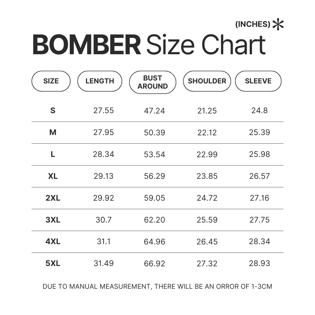 Bomber Size Chart 3 - Dark Souls Store