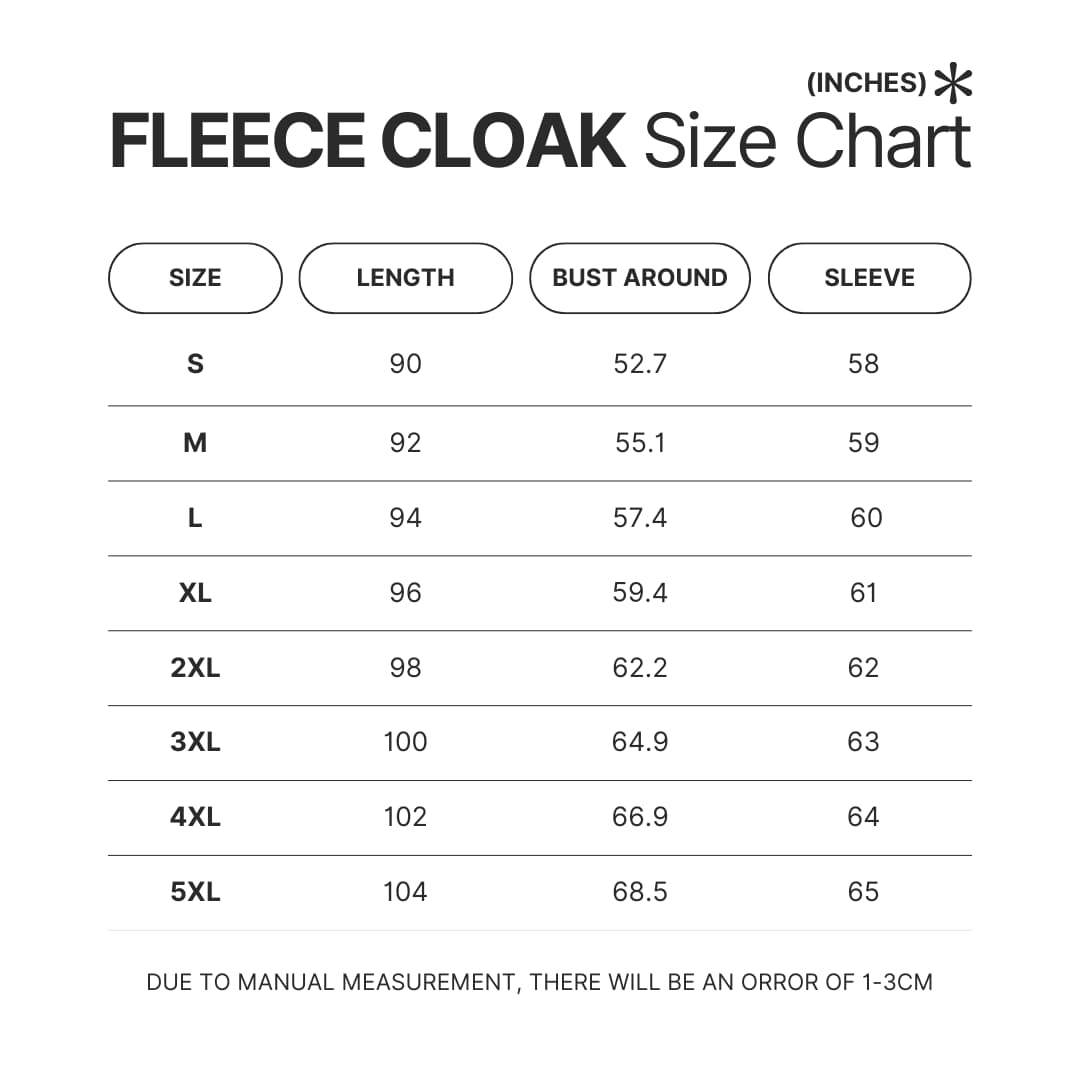 Fleece Cloak Size Chart 3 - Dark Souls Store